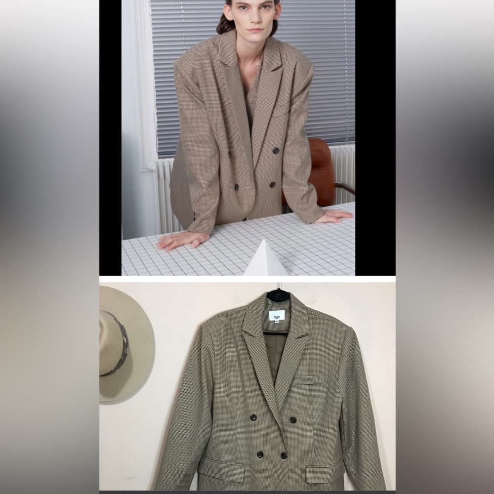 The Frankie Shop Tan Double-Breasted Blazer